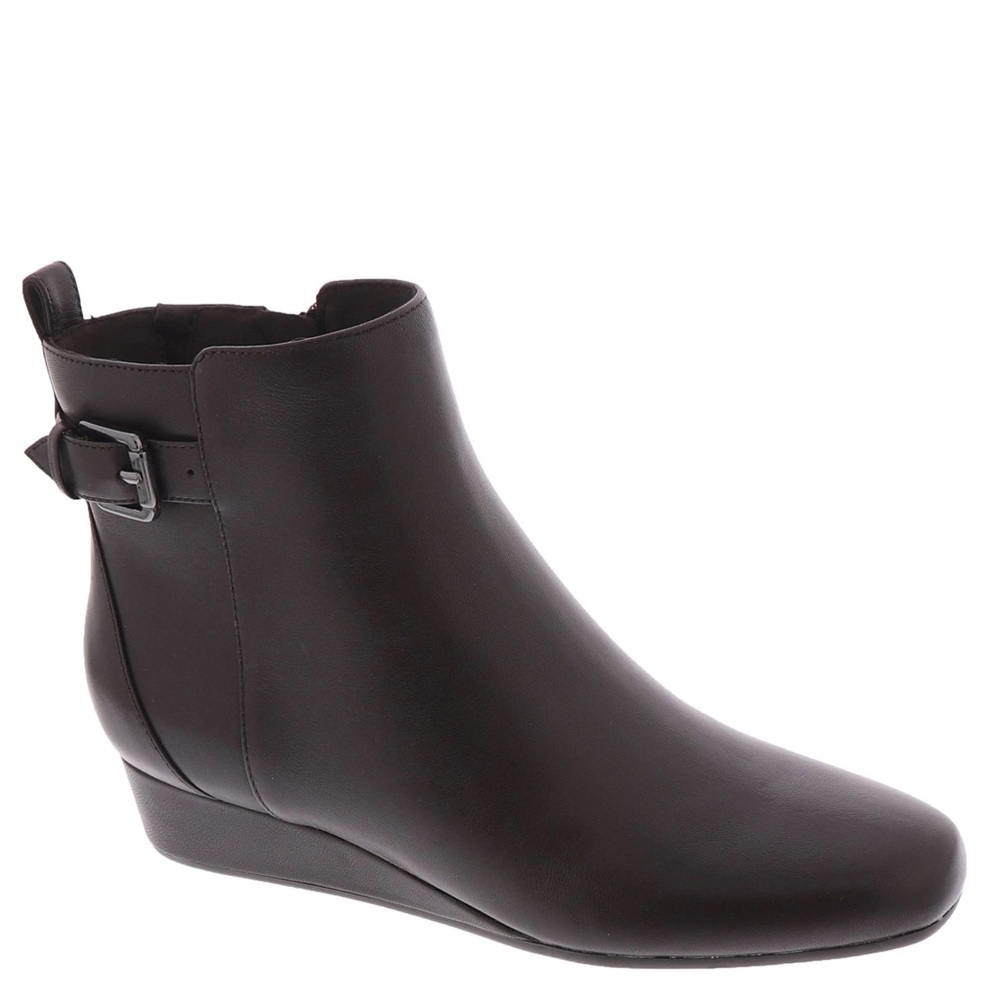 Brown Ankle Boots with Smooth Leather and Low Wedge Heel